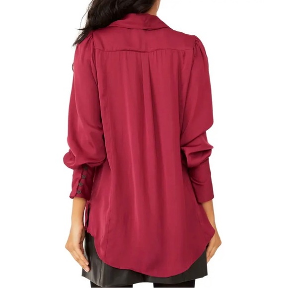 Free People NWT Lala Tie-Detail Button Up Red Blouse Women's size medium - Picture 3 of 16